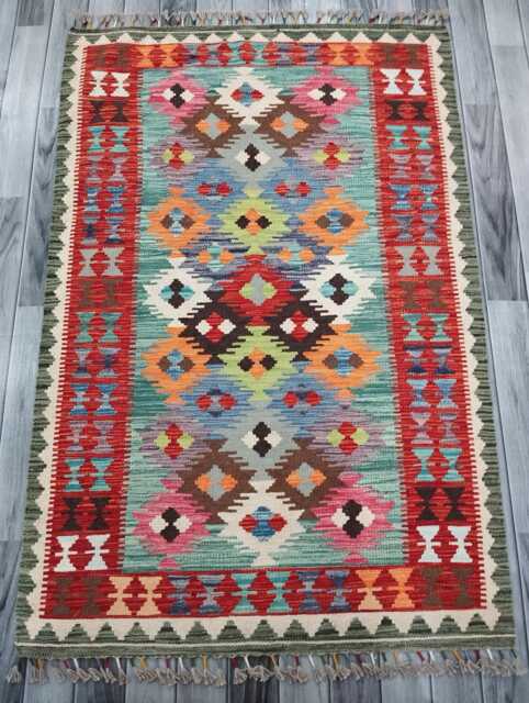 Multicolour Rug, Handmade Artisan Afghan Turkish Scandinavian Navajo Bohemian Flatweave Wool Kilim 153x101 cm - image 1