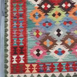 Multicolour Rug, Handmade Artisan Afghan Turkish Scandinavian Navajo Bohemian Flatweave Wool Kilim 153x101 cm - thumbnail 4