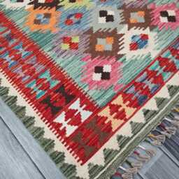 Multicolour Rug, Handmade Artisan Afghan Turkish Scandinavian Navajo Bohemian Flatweave Wool Kilim 153x101 cm - thumbnail 2