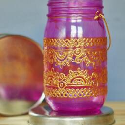 Hand Painted Moroccan Lantern Henna Mason Jar Candle Holder - thumbnail 3