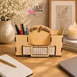 Personalised Wooden Perpetual Calendar Desk Organiser, Custom Pen Holder, Teacher Gift, Office Organizer, Gift For Him - thumbnail 3