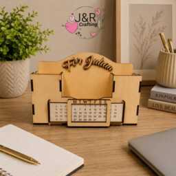 Personalised Wooden Perpetual Calendar Desk Organiser, Custom Pen Holder, Teacher Gift, Office Organizer, Gift For Him - thumbnail 2
