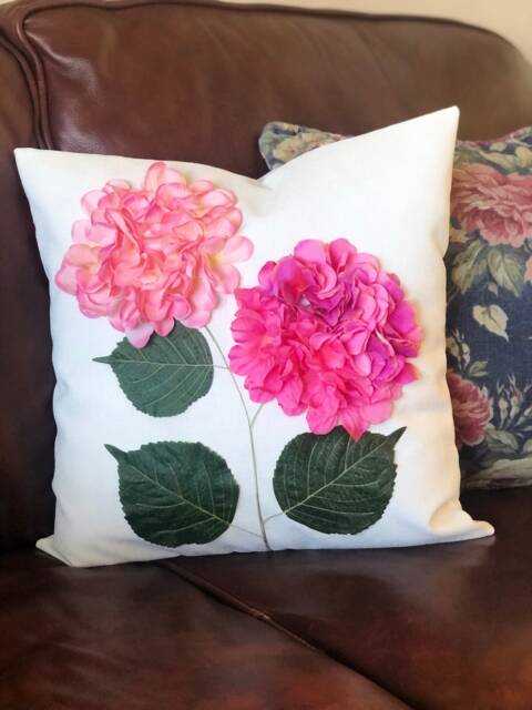 Pink Hydrangea Flower Pillow Cover Gray Outdoor Throw Cushion - image 1