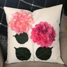 Pink Hydrangea Flower Pillow Cover Gray Outdoor Throw Cushion - thumbnail 4