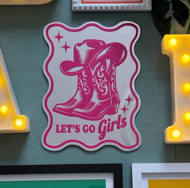 Let's Go Girls Mirror, Printed Mirrors, Vinyl Decal Cowgirl Western Dopamine Decor, Cowboy Boots Wavy Edge Mirror - image 1