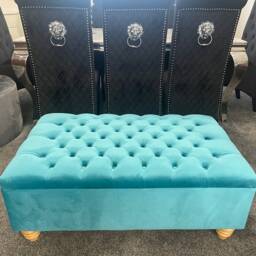 Extra High Handmade Chesterfield Footstool Coffee Table in Plush/Soft Velvet - thumbnail 2