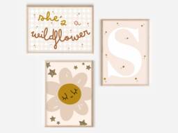 Set Of 3 Girls Gingham & Wildflower Prints - Prints Only - thumbnail 1