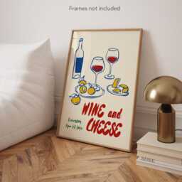 Wine & Cheese Club Print - Wall Art For Lover Navy Kitchen Dining Room Trendy Green Beige Gallery - thumbnail 2