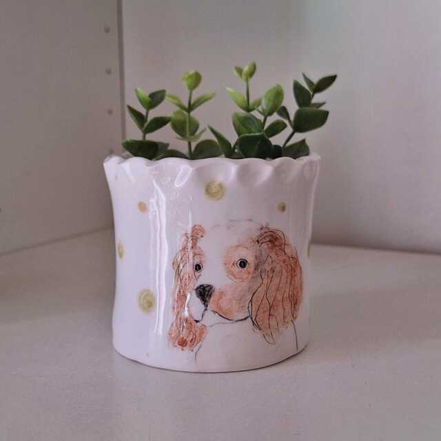 Handmade Cavalier King Charles Pottery Planter Hand-Painted Dog Decor - image 1