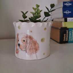 Handmade Cavalier King Charles Pottery Planter Hand-Painted Dog Decor - thumbnail 3