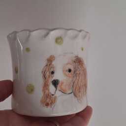 Handmade Cavalier King Charles Pottery Planter Hand-Painted Dog Decor - thumbnail 4