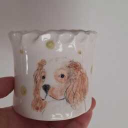 Handmade Cavalier King Charles Pottery Planter Hand-Painted Dog Decor - thumbnail 2