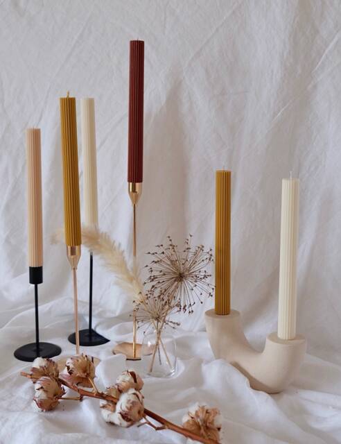 Tall Ribbed Pillar Candle Decorative Table Candle - image 1