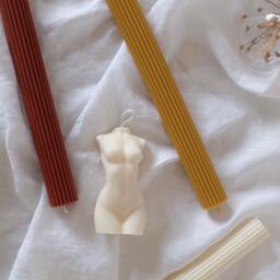 Tall Ribbed Pillar Candle Decorative Table Candle - thumbnail 4