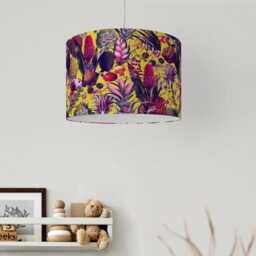 Yellow Tropical Flowers Print Velvet Lampshade 25cm 30cm 35cm 40cm 45cm Drum Lamp Shade Handmade Home Decor Ceiling Bright Floral - thumbnail 2