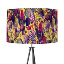 Yellow Tropical Flowers Print Velvet Lampshade 25cm 30cm 35cm 40cm 45cm Drum Lamp Shade Handmade Home Decor Ceiling Bright Floral