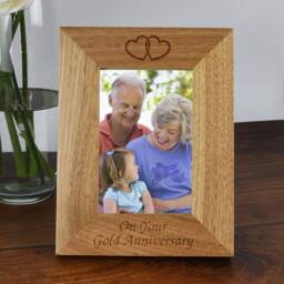 Personalised Wooden Photo Frame Gold Wedding Anniversary Gift - 50Th Present For Couple, Parents, Mum & Dad, 4x6 5x7 Picture