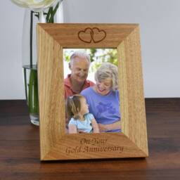 Personalised Wooden Photo Frame Gold Wedding Anniversary Gift - 50Th Present For Couple, Parents, Mum & Dad, 4x6 5x7 Picture - thumbnail 3