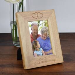 Personalised Wooden Photo Frame Gold Wedding Anniversary Gift - 50Th Present For Couple, Parents, Mum & Dad, 4x6 5x7 Picture - thumbnail 2