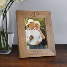 Personalised Wooden Photo Frame Gold Wedding Anniversary Gift - 50Th Present For Couple, Parents, Mum & Dad, 4x6 5x7 Picture - thumbnail 4