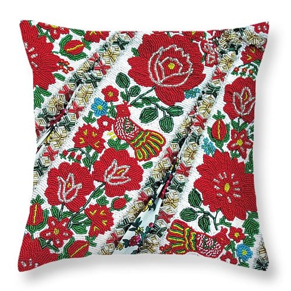 Throw Pillow Hungarian Beaded Embroidery From Kalotaszeg Photo Printed On Cotton in 14x14 To 26x26 Or 20x14 Decor Accent Housewares - image 1