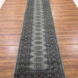 2.6x12 Silver Color Bokhara Rug - Runner Hallway Stairs Bukhara Living Room Woolen Afghan - thumbnail 2
