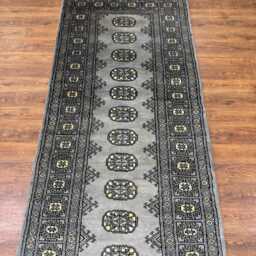 2.6x12 Silver Color Bokhara Rug - Runner Hallway Stairs Bukhara Living Room Woolen Afghan - thumbnail 3