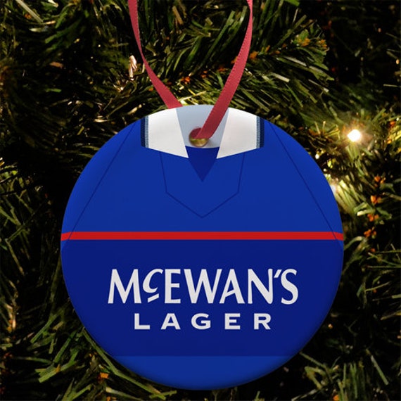 Rangers 1998 Retro Home Shirt Kit Christmas Tree Decoration Bauble Flat Ceramic Great Gift