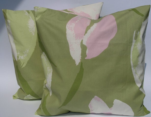 Pillow Cover Pale Olive Green White Pink Tulips Floral Pillow Decorative Cotton Case For Throw Pillows Floor Cushions Accent Pillows - image 1