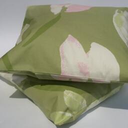 Pillow Cover Pale Olive Green White Pink Tulips Floral Pillow Decorative Cotton Case For Throw Pillows Floor Cushions Accent Pillows - thumbnail 2