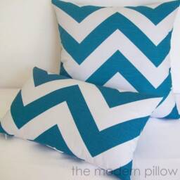 Deep Aqua Blue/White Chevron Zig Zag Stripe Decorative Throw Pillow Cover Case Cushion Cotton 12x20 - thumbnail 3