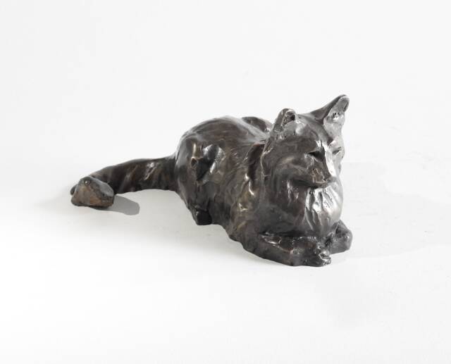 Small Bronze Cat Sculpture Long-Haired Feline Art, Lover Gift By Kindrie Grove - image 1
