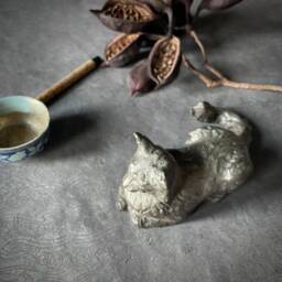 Small Bronze Cat Sculpture Long-Haired Feline Art, Lover Gift By Kindrie Grove - thumbnail 2