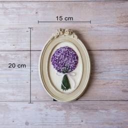 Hand Embroidered Wall Art Purple Flower Bouquet in Oval Frame Romantic Linen Decor Unique Gift For Her - thumbnail 4
