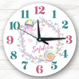 Girls Room Pink & Green Sea Life Custom Gift Personalised Clock