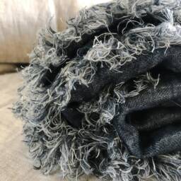 Softened Linen Throw Blanket With Fringes in Denim Blue/Double Sided Bed Runner/Soft Stonewashed Bedspread - thumbnail 4