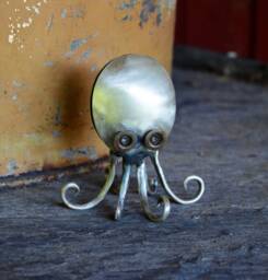 Spoon Octopus Silverware Small Sculpture Vintage Silver Fork & Spoon Metal Art Silverplated Animal Handmade - thumbnail 1