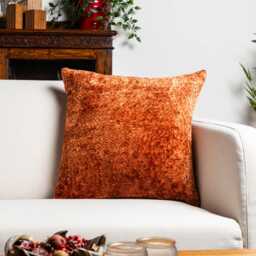 Cuddle Chenille Boucle Cushion in Burnt Orange. Luxury & Soft To The Touch Textured Fabric. 17x17