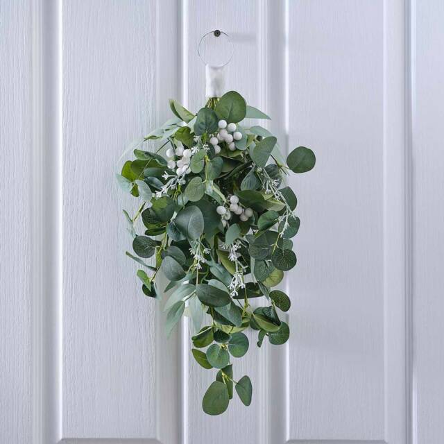 Eucalyptus & White Berries Christmas Door Swag - Wreath Artificial Holiday Decor - image 1