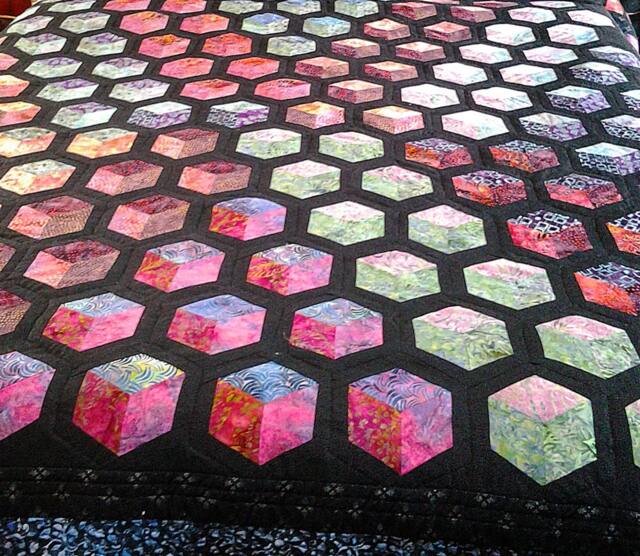 Custom Batik Quilt, Tumbling Block Bed Cover Set, Modern Patchwork - image 1