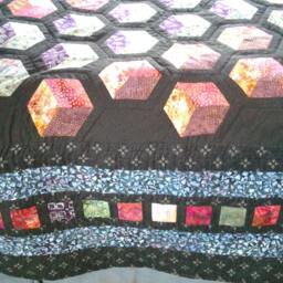 Custom Batik Quilt, Tumbling Block Bed Cover Set, Modern Patchwork - thumbnail 2