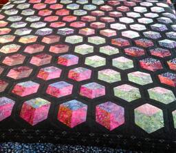 Custom Batik Quilt, Tumbling Block Bed Cover Set, Modern Patchwork - thumbnail 1