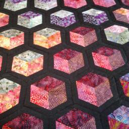 Custom Batik Quilt, Tumbling Block Bed Cover Set, Modern Patchwork - thumbnail 3