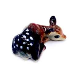 Miniature Ceramic Fawn Deer Sleeping Animal Little Brown White Figurine Tiny Statue Small Decoration Hand Painted Collectible Figure Deco - thumbnail 2