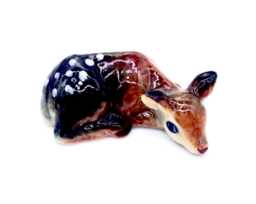Miniature Ceramic Fawn Deer Sleeping Animal Little Brown White Figurine Tiny Statue Small Decoration Hand Painted Collectible Figure Deco - thumbnail 1