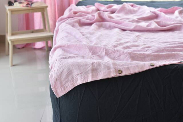 Duvet Cover Set & Pillow With Button Closure Melange Pink Color Stone Washed Seamless Full King Quilt Linen Duvet Cover Full - image 1