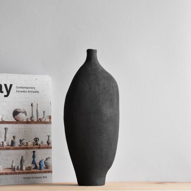 V-Vase B3, Black Sculptural Vase, Minimalist Modern Ceramic Decorative Nordic Vase - image 1