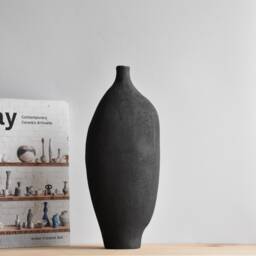 V-Vase B3, Black Sculptural Vase, Minimalist Modern Ceramic Decorative Nordic Vase - thumbnail 1