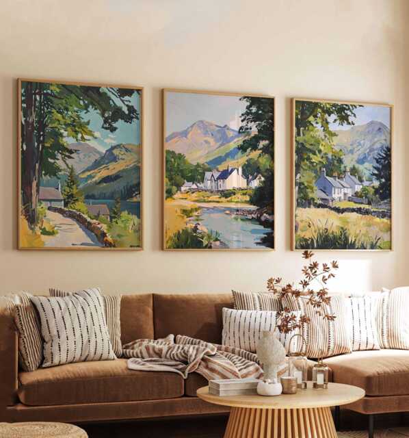 Set Of 3 Beddgelert Snowdonia Travel Poster, Wales Wall Art, Print, Scenic Decor, Welsh Landscape Art - image 1