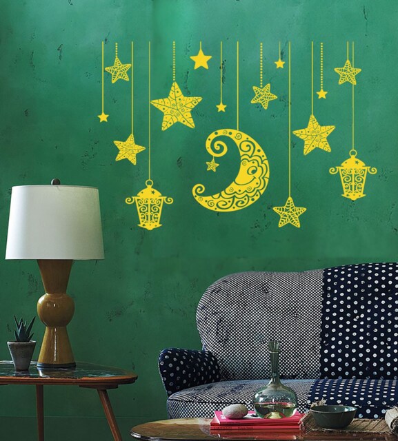 Wall Vinyl Decal Moon & Stars Night Sky Ethnic Sketch Style Drawing Astronomy Modern Home Decor - #1189Dz - image 1